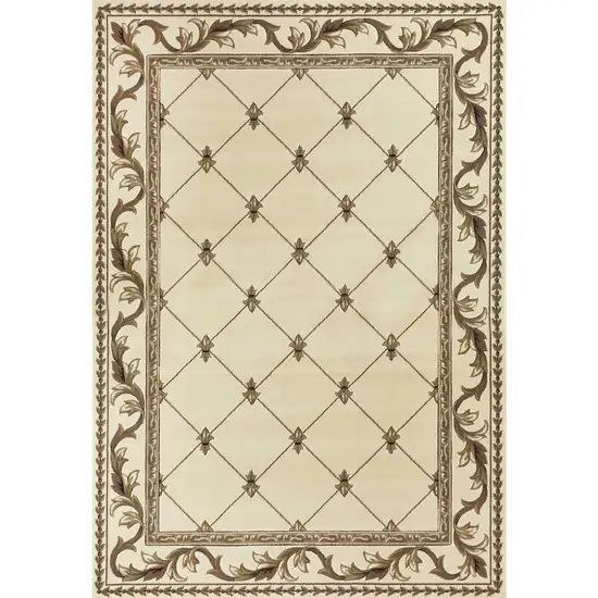 Ivory Machine Woven Hand Carved Fleur De Lis Indoor Area Rug Photo 2