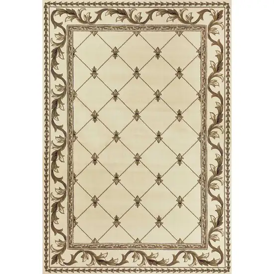 Ivory Machine Woven Hand Carved Fleur De Lis Indoor Area Rug Photo 1