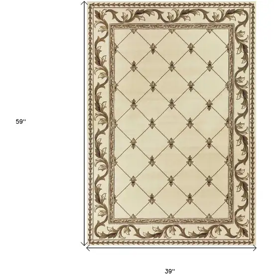 3'X5' Ivory Machine Woven Hand Carved Fleur De Lis Indoor Area Rug Photo 3