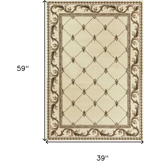 Ivory Machine Woven Hand Carved Fleur De Lis Indoor Area Rug Photo 5