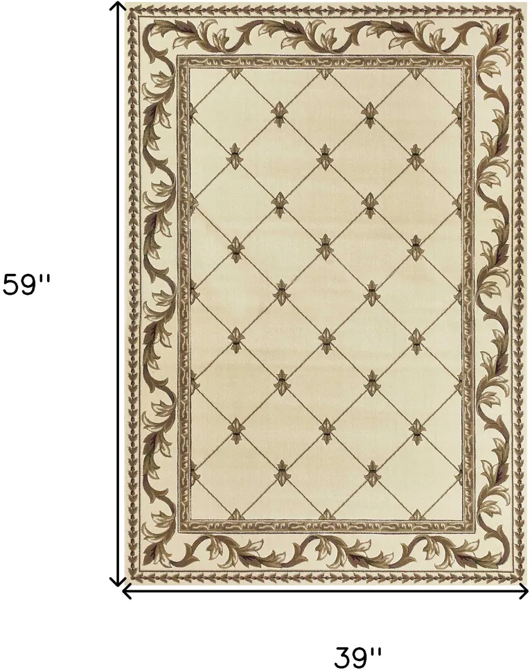 Ivory Machine Woven Hand Carved Fleur De Lis Indoor Area Rug Photo 5