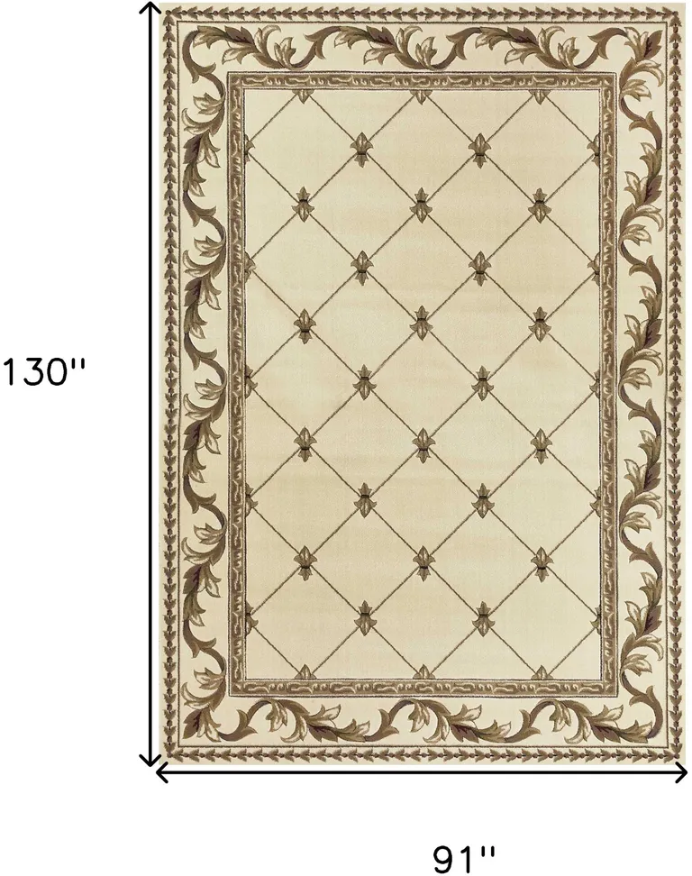 Ivory Machine Woven Hand Carved Fleur De Lis Indoor Area Rug Photo 5