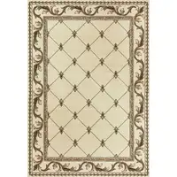 Photo of Ivory Machine Woven Hand Carved Fleur De Lis Indoor Area Rug