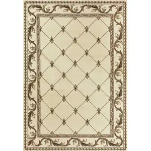 Photo of Ivory Machine Woven Hand Carved Fleur De Lis Indoor Area Rug