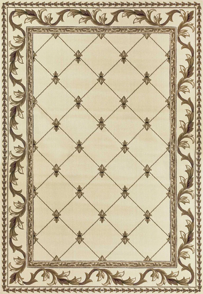 Ivory Machine Woven Hand Carved Fleur De Lis Indoor Area Rug Photo 1