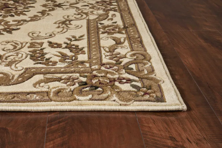 Ivory Machine Woven Hand Carved Floral Medallion Indoor Area Rug Photo 4