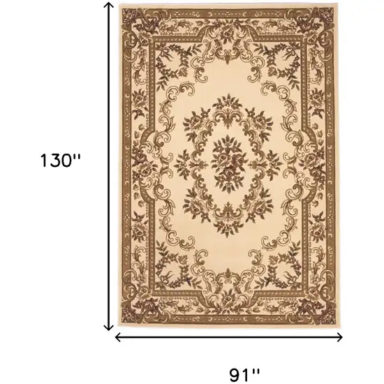 8'X11' Ivory Machine Woven Hand Carved Floral Medallion Indoor Area Rug Photo 7