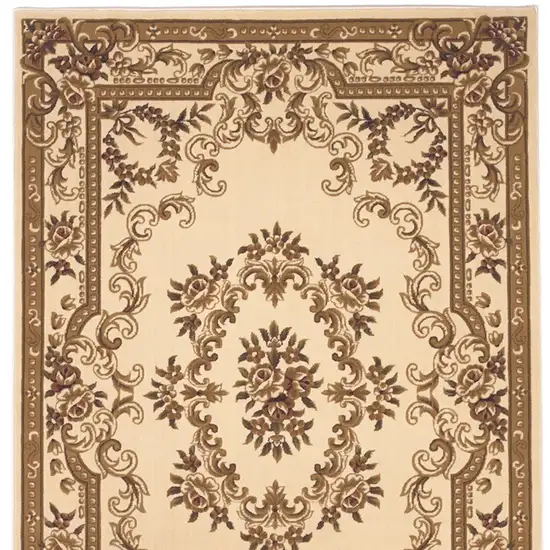 8'X11' Ivory Machine Woven Hand Carved Floral Medallion Indoor Area Rug Photo 5