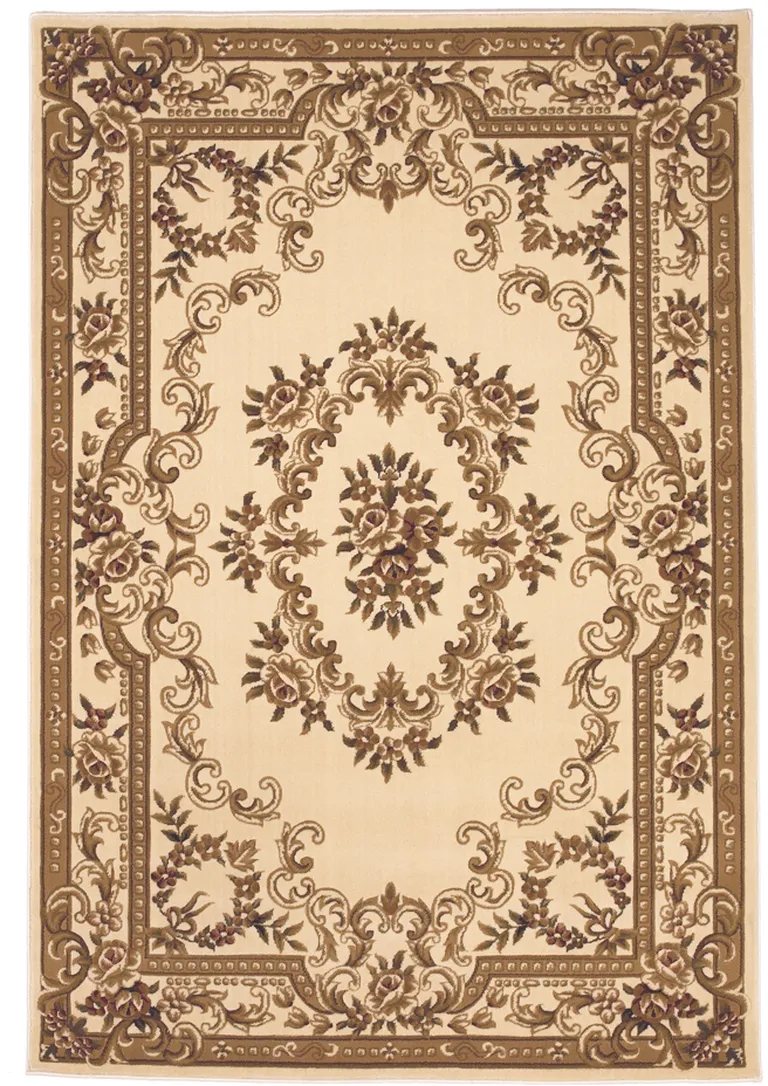 Ivory Machine Woven Hand Carved Floral Medallion Indoor Area Rug Photo 1