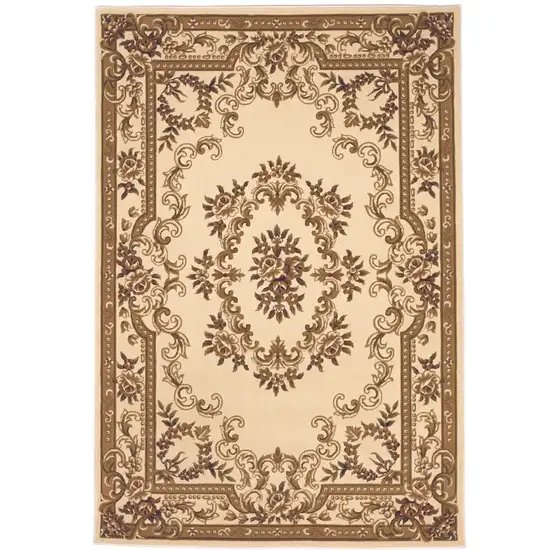 Ivory Machine Woven Hand Carved Floral Medallion Indoor Area Rug Photo 1