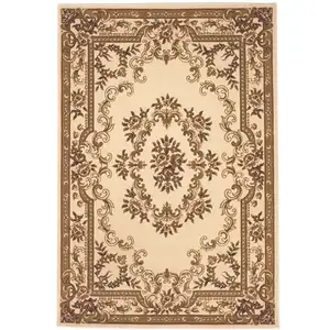 Photo of Ivory Machine Woven Hand Carved Floral Medallion Indoor Area Rug