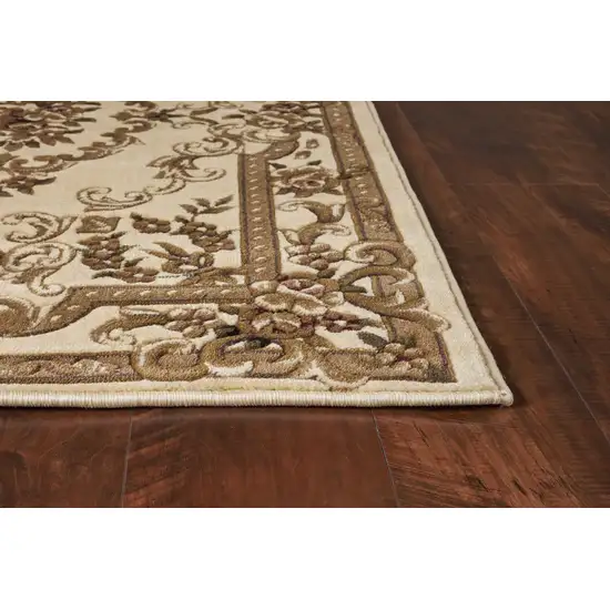 Ivory Machine Woven Hand Carved Floral Medallion Indoor Area Rug Photo 4