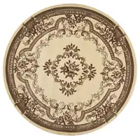 Photo of Ivory Machine Woven Hand Carved Floral Medallion Round Indoor Area Rug