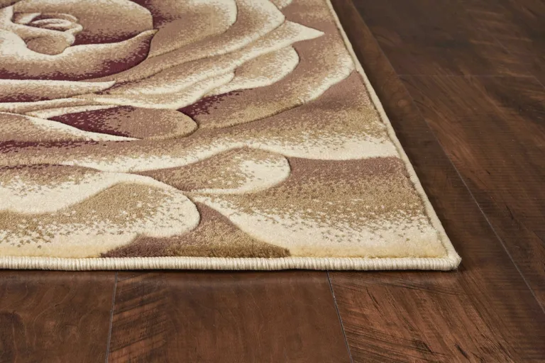 Ivory Machine Woven Hand Carved Oversized Floral Indoor Accent Rug Photo 4