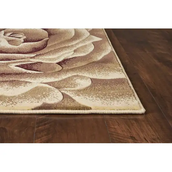 Ivory Machine Woven Hand Carved Oversized Floral Indoor Accent Rug Photo 4