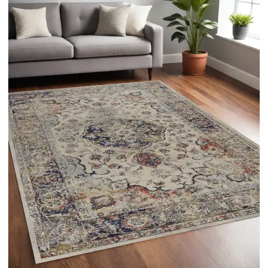 Ivory Machine Woven Traditional Floral Medallion Indoor Area Rug Photo 1