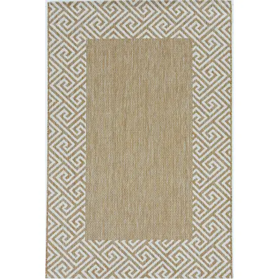 Ivory Machine Woven UV Treated Greek Key Bordered Indoor Outdoor Area Rug Photo 2