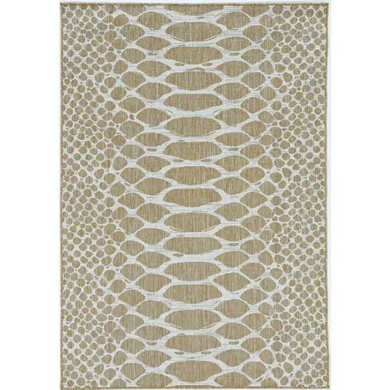Ivory Machine Woven UV Treated Snake Print Indoor Outdoor Accent Rug Photo 2
