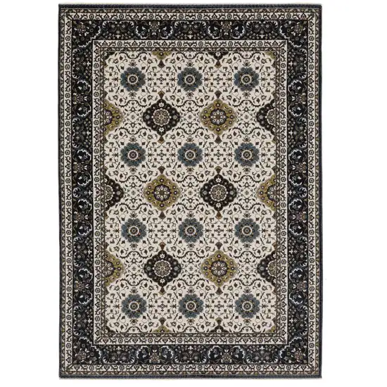 Ivory Medallion Area Rug With Fringe Photo 2