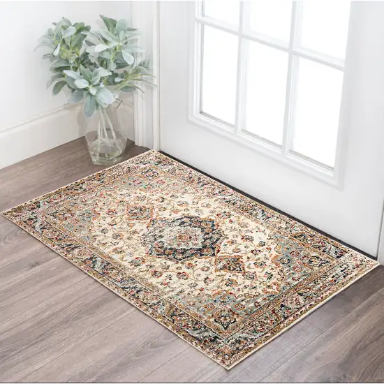 Ivory Medallion Power Loom Area Rug Photo 1