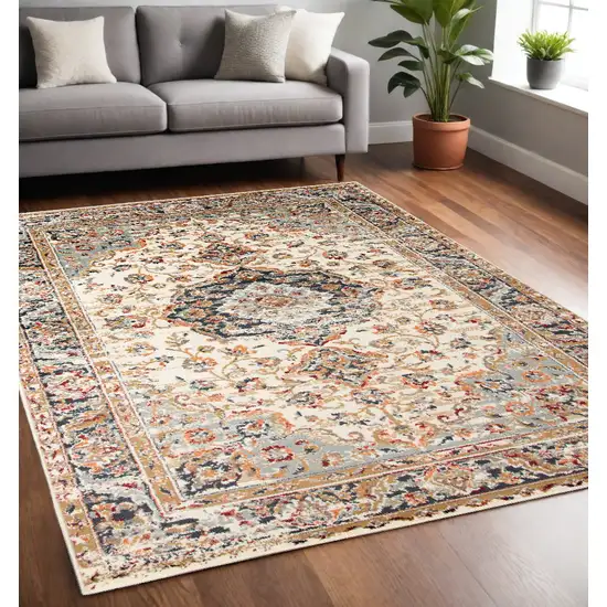 5' X 7' Ivory Medallion Power Loom Area Rug Photo 1