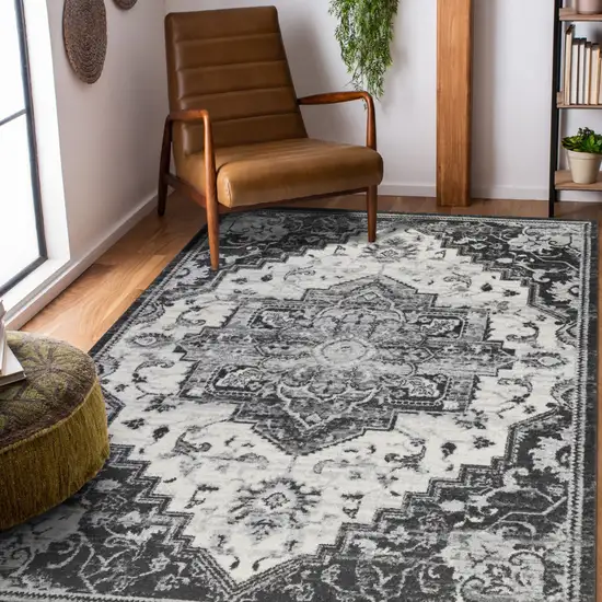 Ivory Medallion Power Loom Area Rug Photo 5