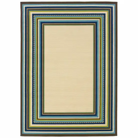 Ivory Mediterranean Blue and Lime Border Indoor Outdoor Area Rug Photo 1