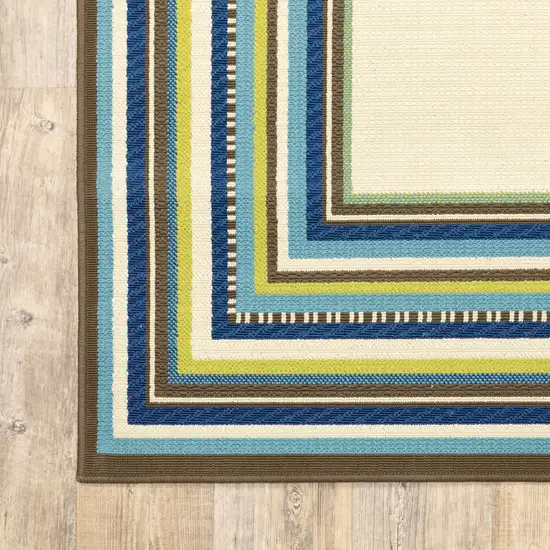 Ivory Mediterranean Blue and Lime Border Indoor Outdoor Runner Rug Photo 3