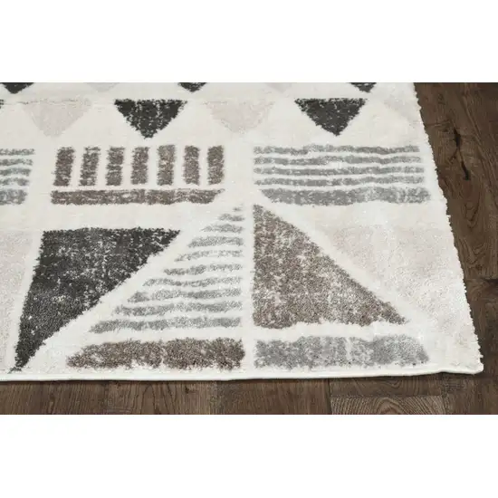 Ivory Mocha Machine Woven Geometric Indoor Runner Rug Photo 1