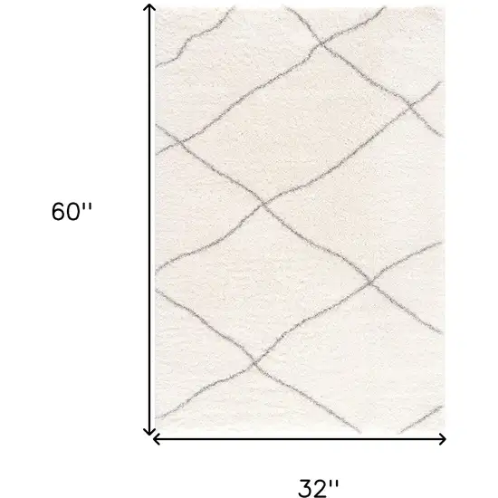 Ivory Modern Uneven Lattice Area Rug Photo 9