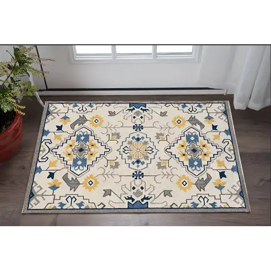 Ivory Mosaic Floral Area Rug Photo 1