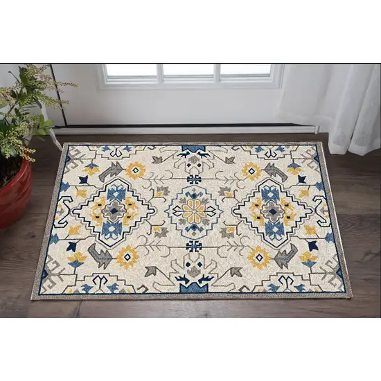 Ivory Mosaic Floral Area Rug Photo 1