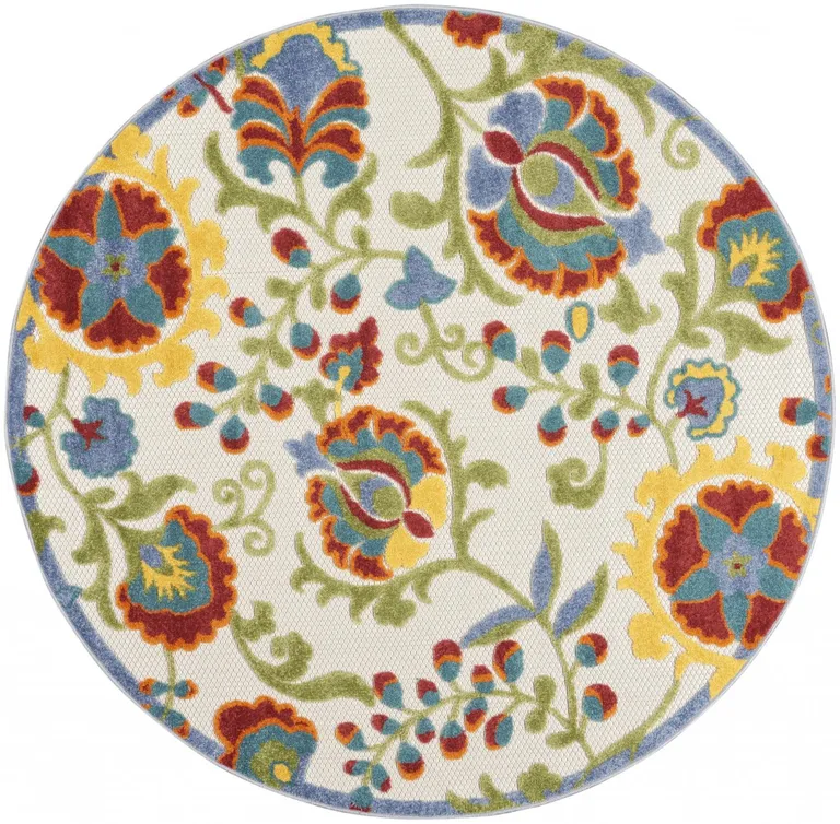 Ivory Multi Floral Indoor Outdoor Area Rug Photo 1