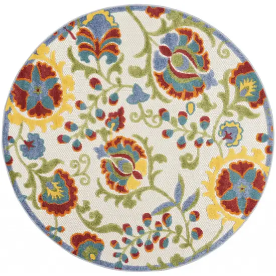 Ivory Multi Floral Indoor Outdoor Area Rug Photo 1