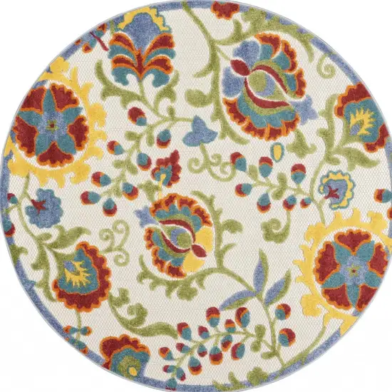 Ivory Multi Floral Indoor Outdoor Area Rug Photo 11