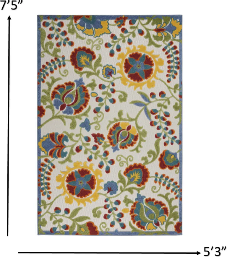 Ivory Multi Floral Indoor Outdoor Area Rug Photo 4