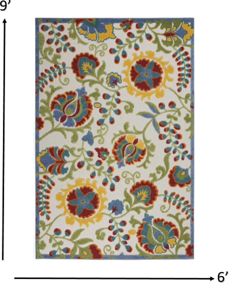 Ivory Multi Floral Indoor Outdoor Area Rug Photo 4