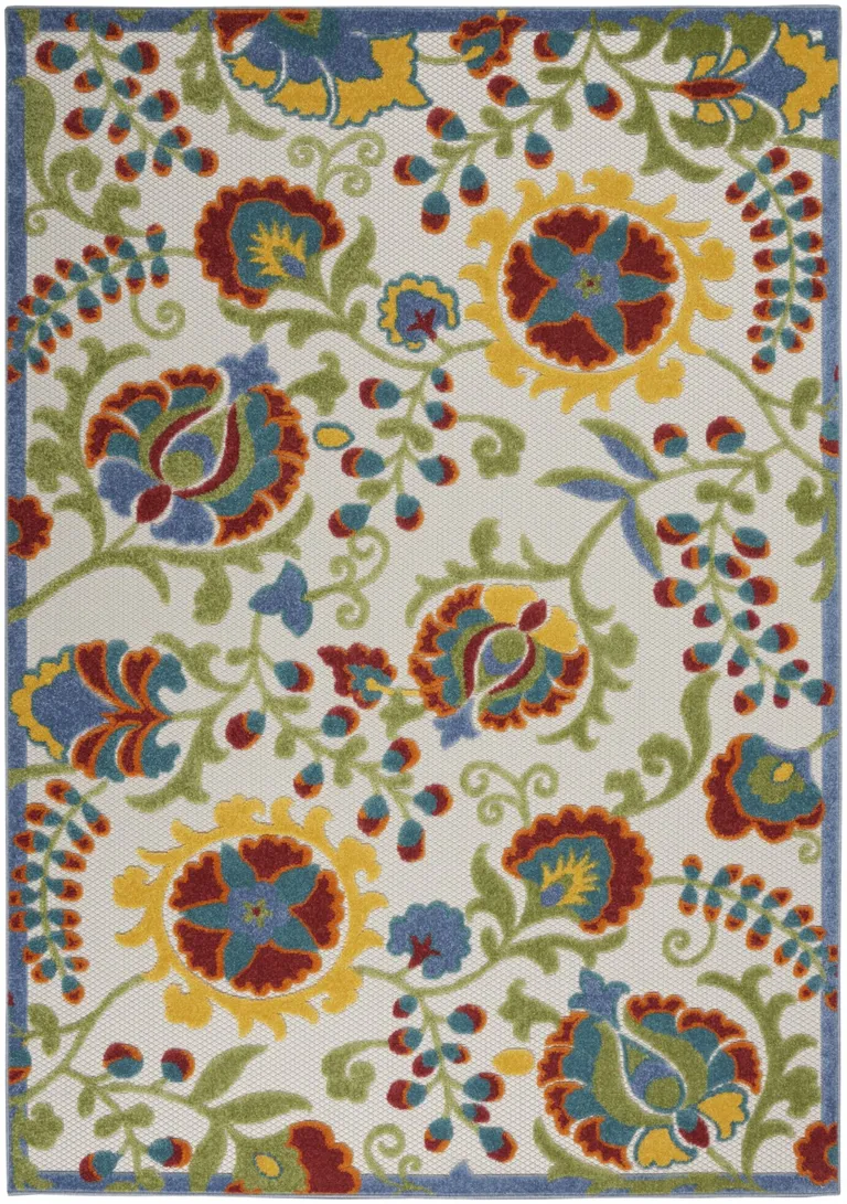 Ivory Multi Floral Indoor Outdoor Area Rug Photo 1