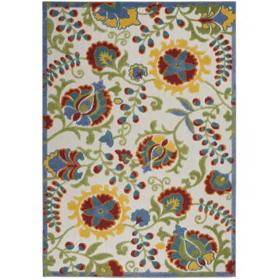 Ivory Multi Floral Indoor Outdoor Area Rug Photo 1