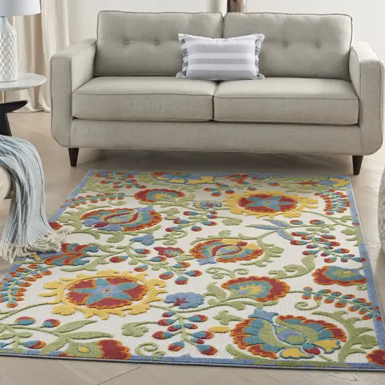 Ivory Multi Floral Indoor Outdoor Area Rug Photo 6