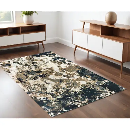 Ivory Navy Abstract Marble Indoor Area Rug Photo 1