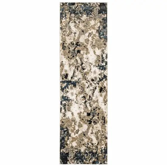 Ivory Navy Abstract Marble Indoor Runner Rug Photo 1