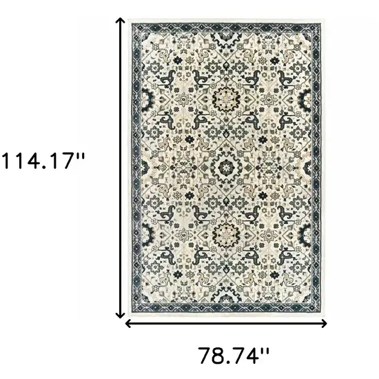 Ivory Navy And Gold Oriental Power Loom Stain Resistant Area Rug Photo 7