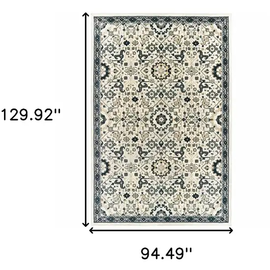 Ivory Navy And Gold Oriental Power Loom Stain Resistant Area Rug Photo 7