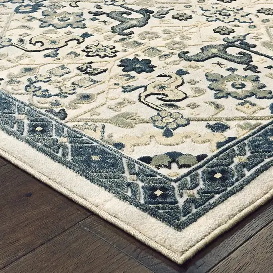 Ivory Navy And Gold Oriental Power Loom Stain Resistant Runner Rug Photo 3