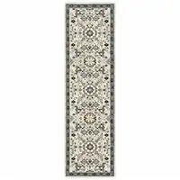 Photo of Ivory Navy And Gold Oriental Power Loom Stain Resistant Runner Rug