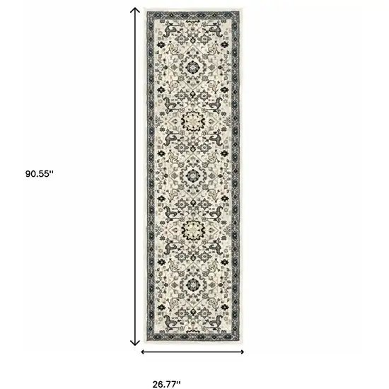 Ivory Navy And Gold Oriental Power Loom Stain Resistant Runner Rug Photo 6