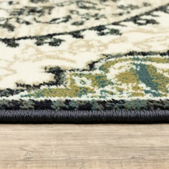 Ivory Navy And Green Oriental Power Loom Stain Resistant Area Rug Photo 7