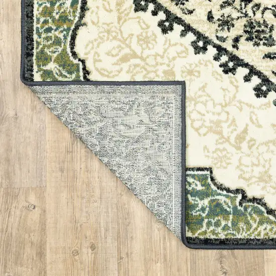 Ivory Navy And Green Oriental Power Loom Stain Resistant Area Rug Photo 9