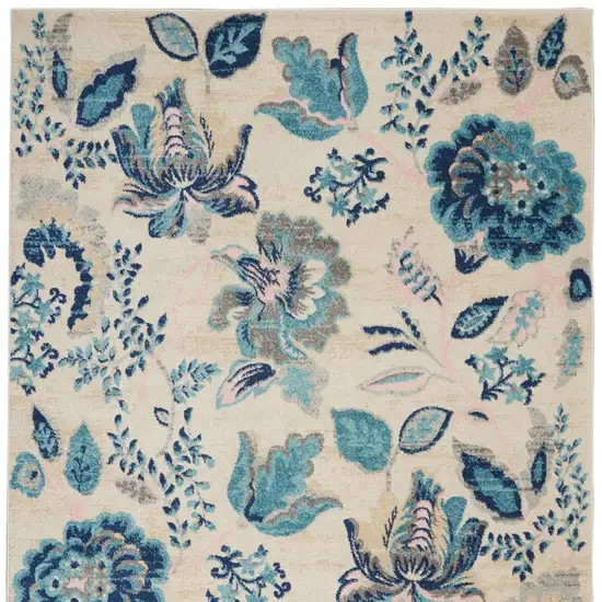 Ivory Navy Blue And Light Blue Floral Area Rug Photo 9